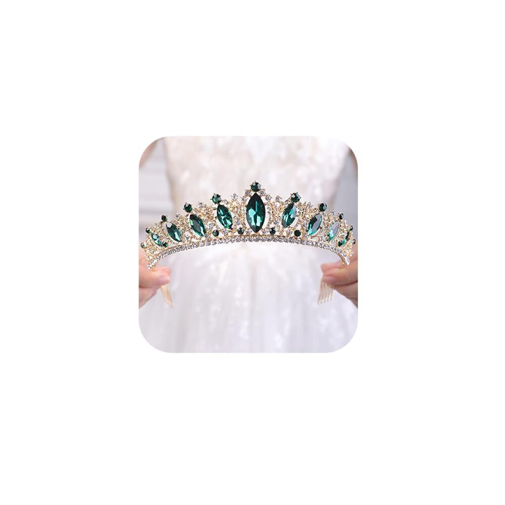 9396 Crystal Tiara with Comb Wedding Green Crown Princess Queen Headband